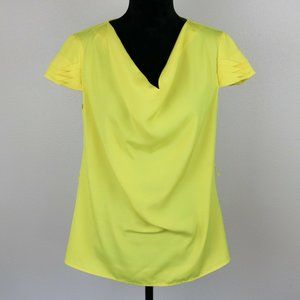 Yellow Merona Medium Cap Sleeve Blouse/Top Pleated/Retro Sleeves Polyester